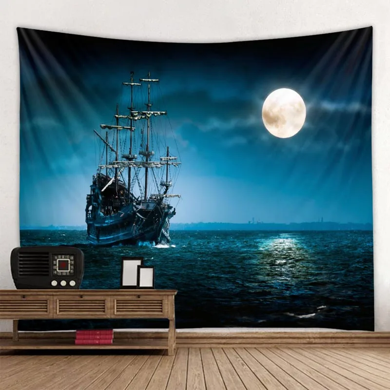 

Nautical tapestry pirate ship wall hanging psychedelic decoration aesthetics living room bedroom dormitory wall Cloth Blanket