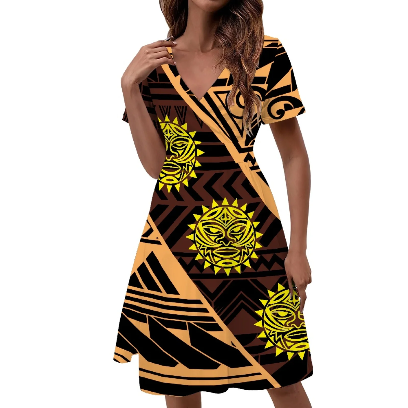Polynesian Tribal Fijian Totem Tattoo Fiji Prints Holiday Casual Slim Sundress Elegant Vintage Knee-Length Short Sleeve Dress
Polynesian Tribal Fijian Totem Tattoo Fiji Prints Holiday Casual Slim Sundress Elegant Vintage Knee-Length Short Sleeve Dress