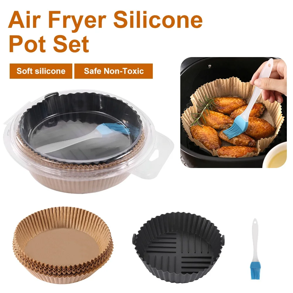 102pcs Air Fryer Disposable Paper Liner With Silicone Pot Round Food-Grade Basket Oil-proof Liner Reusable Pot With Brush
102pcs Air Fryer Disposable Paper Liner With Silicone Pot Round Food-Grade Basket Oil-proof Liner Reusable Pot With Brush