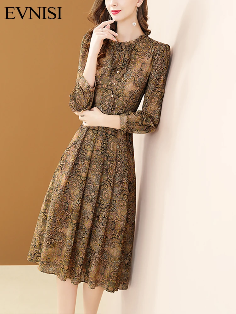 EVNISI Temperament Floral Chiffon Dress Women 2022 Autumn Dress Elegant Ruffled Neck Brown Lantern Sleeve Bohemian Vestidos
EVNISI Temperament Floral Chiffon Dress Women 2022 Autumn Dress Elegant Ruffled Neck Brown Lantern Sleeve Bohemian Vestidos