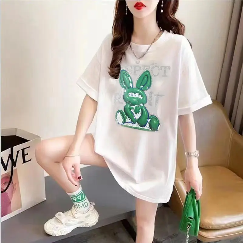PAPATU Cotton Loose Short Sleeve T-shirt Women's Hot Diamond Rabbit Pattern Half Sleeve Medium Long Top women clothes
PAPATU Cotton Loose Short Sleeve T-shirt Women's Hot Diamond Rabbit Pattern Half Sleeve Medium Long Top women clothes