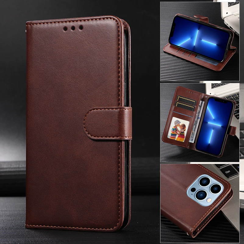 

Leather Wallet Case for iPhone 14 13 Pro Max 12 mini 11 Pro 10 XS XR X SE 2020 8 7 6 6S Plus 5S 5 Flip Cover Card Slots Magnetic