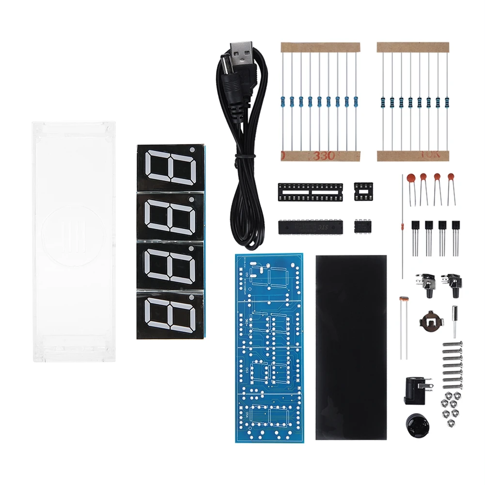 4-digit DIY Digital LED Clock Kit Auto Display Time/Temperature Electronic DIY Kit Clock - Blue
4-digit DIY Digital LED Clock Kit Auto Display Time/Temperature Electronic DIY Kit Clock - Blue