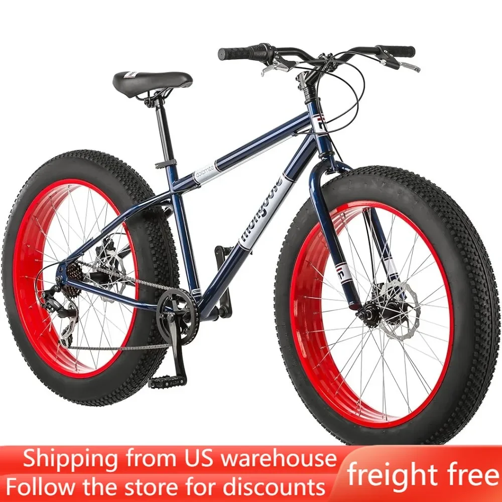 

Горный велосипед с толстыми шинами, 26-дюймовые колеса, 4-дюймовые широкие шины, 7-скоростные, взрослая стальная рама, передние и задние тормоза, бесплатная доставка