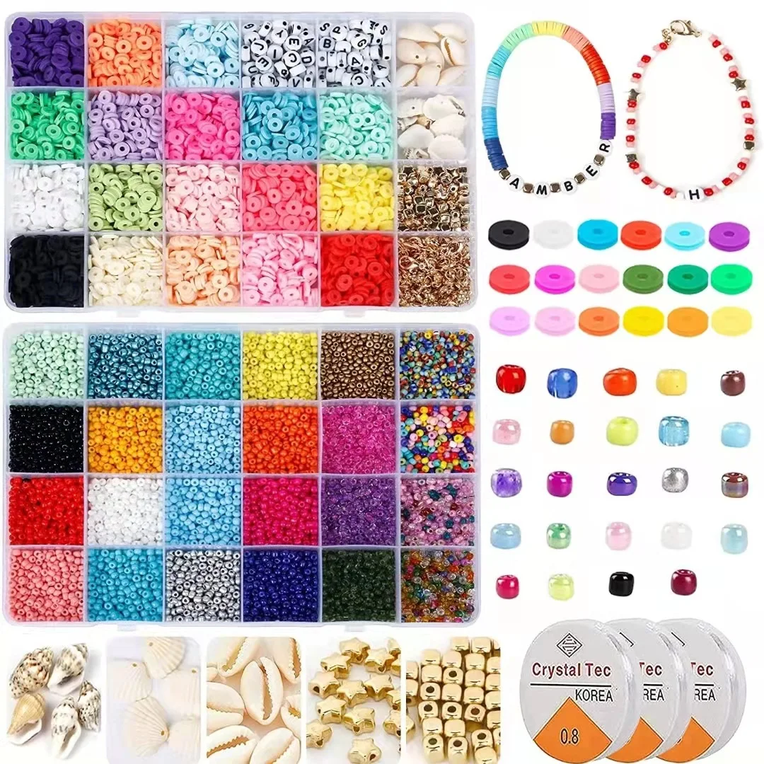 24 Color Seed Beads Kit For Jewelry Making Flat Polymer Clay Bead Set For DIY Bracelet Necklace Earrings Children's Handmade Kit
24 Color Seed Beads Kit For Jewelry Making Flat Polymer Clay Bead Set For DIY Bracelet Necklace Earrings Children's Handmade Kit