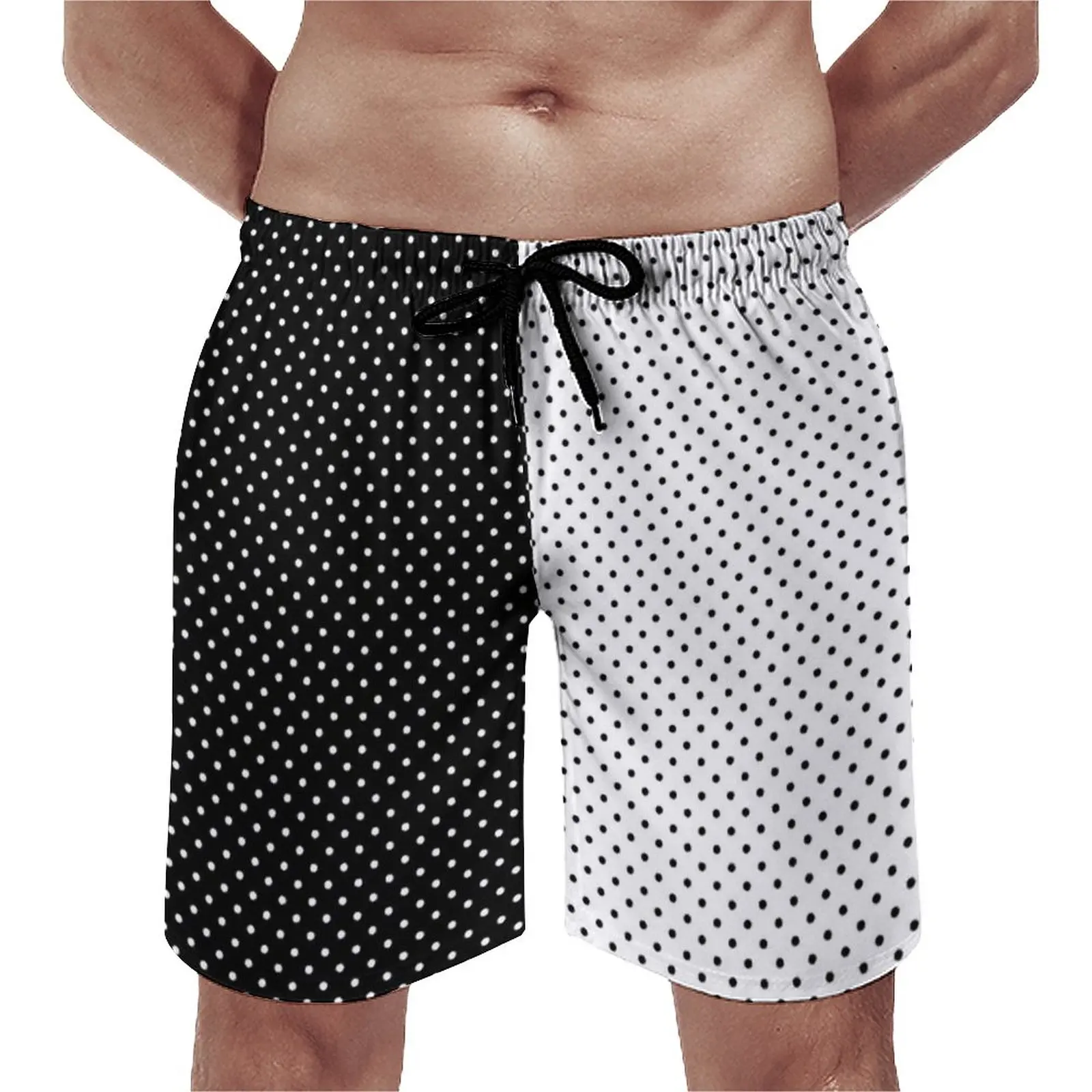 

Polka Dot Black White Board Shorts Two Tone Vintage Cute Hawaii Beach Shorts Design Sportswear Quick Drying Swimming Trunks Gift