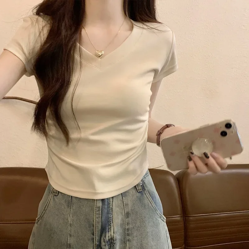 New Fashion 2023 Women Tops Pure Color Gathering Spring Summer T- Shirt Female Clothing Sexy Crop Top Clothes Casual Blouse Y2k
New Fashion 2023 Women Tops Pure Color Gathering Spring Summer T- Shirt Female Clothing Sexy Crop Top Clothes Casual Blouse Y2k