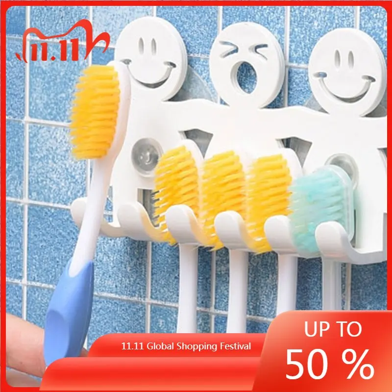 

1pcs Toothbrush Holder Wall Mounted Suction Cup 5 Position Cute Cartoon Smile Bathroom Sets Bathroom Accessories