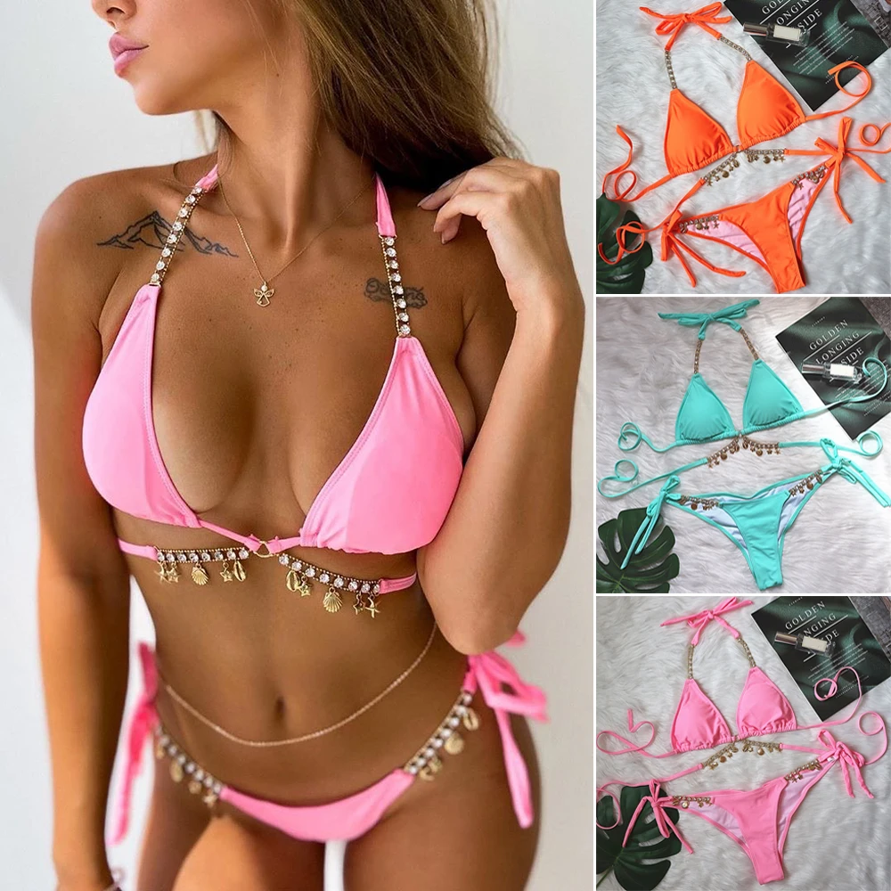 Fashion Crystal Women's Swimsuit Sexy Tie Bikini 2-Piece Summer Bathing Suit Thin Underwear for Swimming Pool Beach XR-Hot
Fashion Crystal Women's Swimsuit Sexy Tie Bikini 2-Piece Summer Bathing Suit Thin Underwear for Swimming Pool Beach XR-Hot