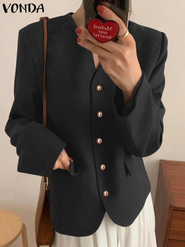 Блейзер VONDA женский с длинным рукавом, элегантный пикантный блейзер с V-образным вырезом, повседневное однотонное пальто на пуговицах, верхняя одежда, осень 2023
Блейзер VONDA женский с длинным рукавом, элегантный пикантный блейзер с V-образным вырезом, повседневное однотонное пальто на пуговицах, верхняя одежда, осень 2023