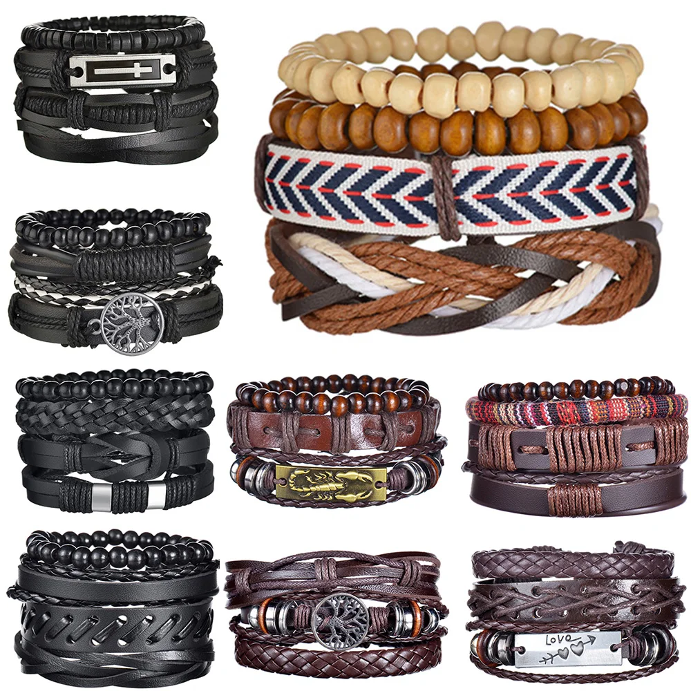 Hot Sale Braided Wrap Leather Bracelets for Men Vintage Tree Of Life Cross Charm Wood Beads Ethnic Tribal Wristbands 3/4Pcs/Set
Hot Sale Braided Wrap Leather Bracelets for Men Vintage Tree Of Life Cross Charm Wood Beads Ethnic Tribal Wristbands 3/4Pcs/Set