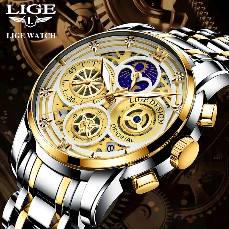 LIGE Fashion Watches Mens Luxury Waterproof Watch For Men Gold Stainless Steel Quartz Wristwatch Chronograph Relogio Masculino
LIGE Fashion Watches Mens Luxury Waterproof Watch For Men Gold Stainless Steel Quartz Wristwatch Chronograph Relogio Masculino