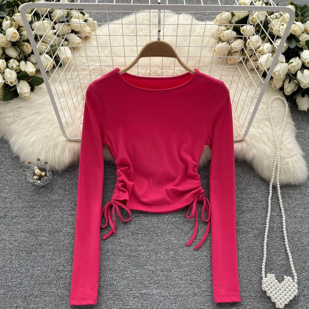Chic Drawstring Pleated Skinny Slim Tshirt Sexy Ribbed T Shirt Fashion Tees Long Sleeve High Waist Women Spring Autumn Crop Top
Chic Drawstring Pleated Skinny Slim Tshirt Sexy Ribbed T Shirt Fashion Tees Long Sleeve High Waist Women Spring Autumn Crop Top