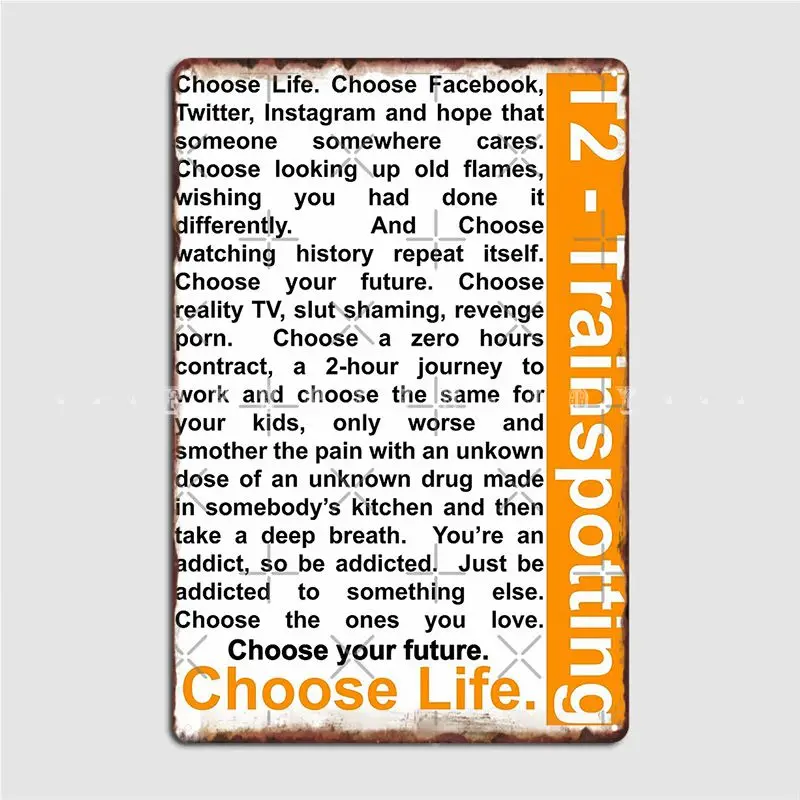 Trainspot Choose Life плакат, металлическая табличка, настенная пещера, кинотеатр, стандартный жестяной плакат
Trainspot Choose Life плакат, металлическая табличка, настенная пещера, кинотеатр, стандартный жестяной плакат