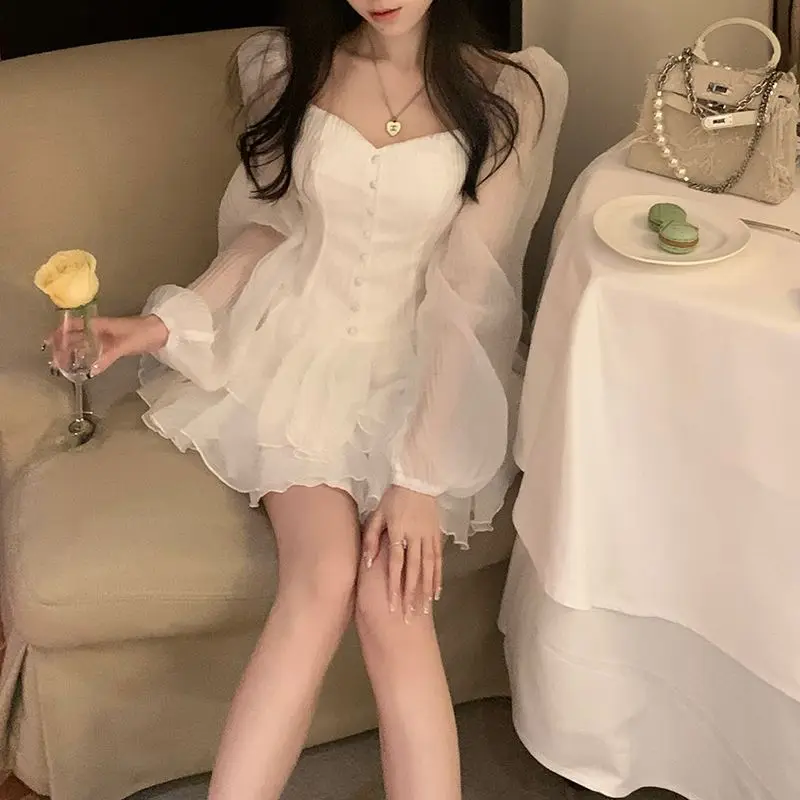 Spring and Summer Pure Desire Wind Lotus Leaf Edge Chiffon Dress Women's Sexy Short Skirt Slim Waist Long Sleeve Princess Dress
Spring and Summer Pure Desire Wind Lotus Leaf Edge Chiffon Dress Women's Sexy Short Skirt Slim Waist Long Sleeve Princess Dress