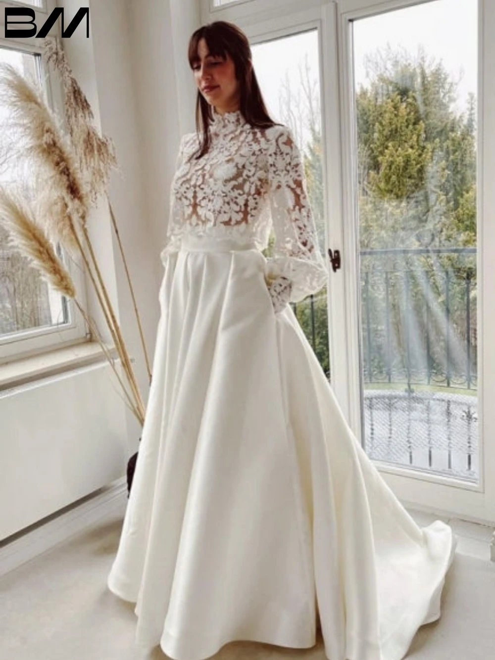 Elegant High Neck Wedding Dress Lace Appliques A-line Bridal Gown Modern Floor-length Bride Dresses Vestidos De Novia
Elegant High Neck Wedding Dress Lace Appliques A-line Bridal Gown Modern Floor-length Bride Dresses Vestidos De Novia