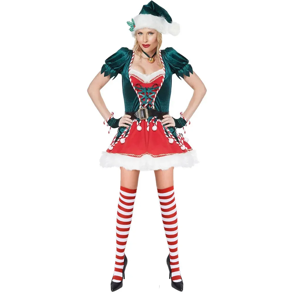 

Adult Women's Christmas Green Elf Plays Costume Party Cosplay Sexy Santa Claus Role Play Christmas Tree Uniform