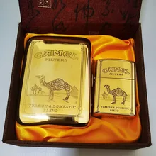 Zorro Camel Brass Kerosene Lighter+Cigarette Case Set Double-Sided Deep Sides Laser Engraving Smoking Accessories Mens Gift