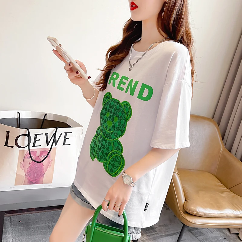 Cotton Short-sleeved T-shirt Women's Summer 2022 Plaid Cartoon Bear Printed Round Neck New Loose Fashion Top Kawaii Tees
Cotton Short-sleeved T-shirt Women's Summer 2022 Plaid Cartoon Bear Printed Round Neck New Loose Fashion Top Kawaii Tees