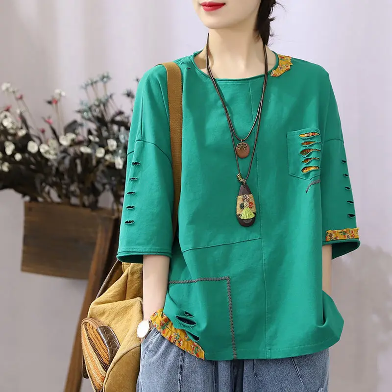 2022 Literary Summer New Patch T-shirt Women's Short-sleeved Cotton Korean Version Loose Ins Tide Short Top
2022 Literary Summer New Patch T-shirt Women's Short-sleeved Cotton Korean Version Loose Ins Tide Short Top