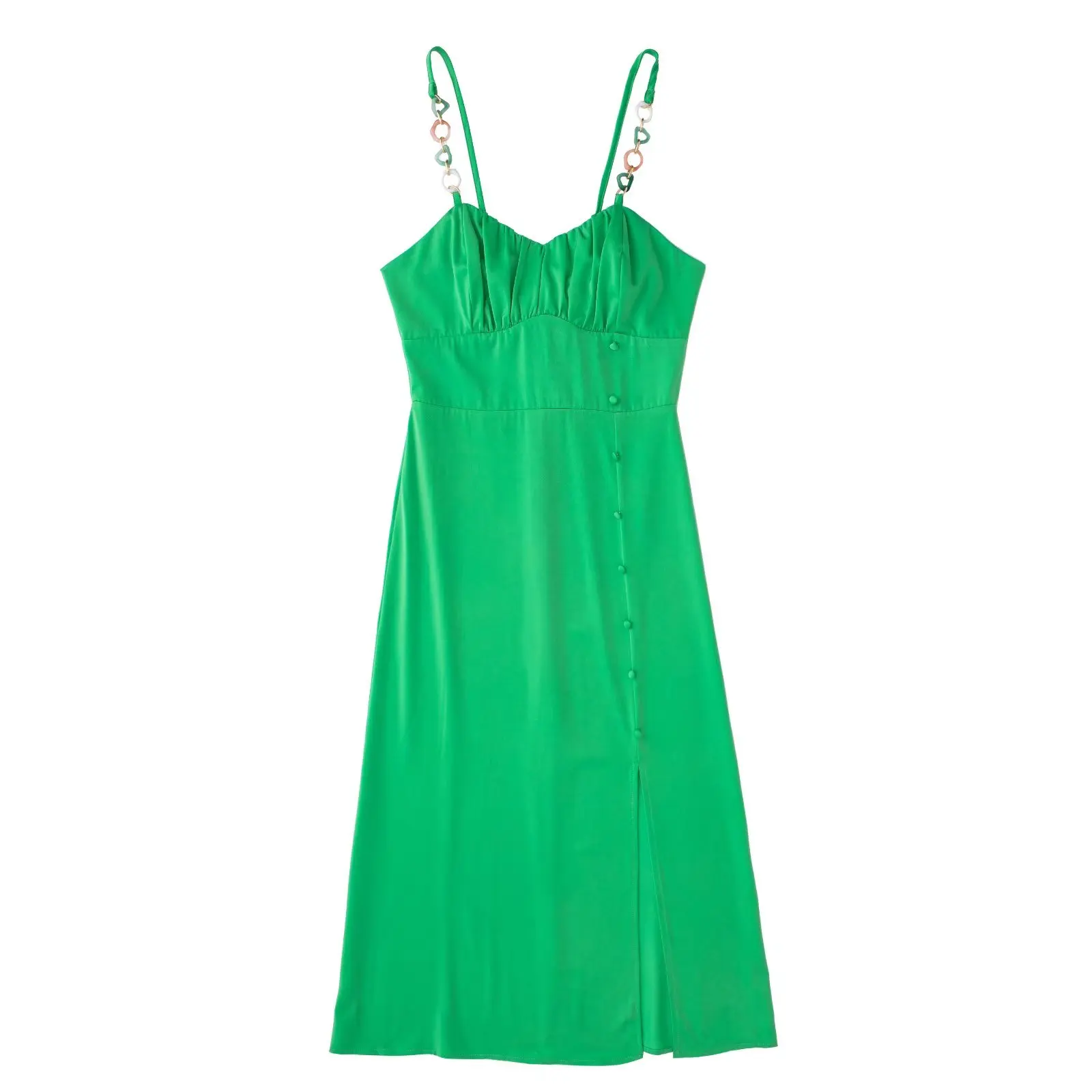 2022 Women Fashion With Chain Front Slit Satin Gathered Midi DressVintage BacklessZipper Thin Straps Female Dresses Vestidos
2022 Women Fashion With Chain Front Slit Satin Gathered Midi DressVintage BacklessZipper Thin Straps Female Dresses Vestidos