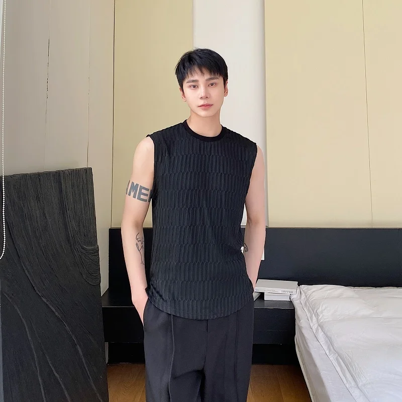 

SYUHGFA 2023 Summer Male Casual Vests Korean Style Niche Design Tank Top Solid Color Fashion Male New Sleeveless T-shirts