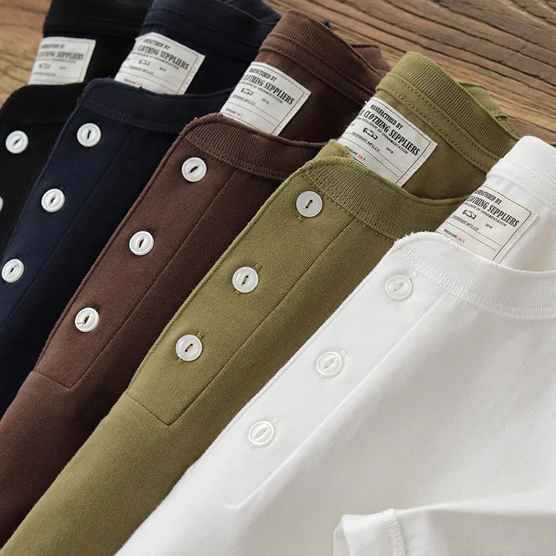 Summer New American Retro 240g Heavyweight Henry Collar T-shirt Men's Three Needle Pure Cotton Washed Short Sleeve Casual Tops
Summer New American Retro 240g Heavyweight Henry Collar T-shirt Men's Three Needle Pure Cotton Washed Short Sleeve Casual Tops