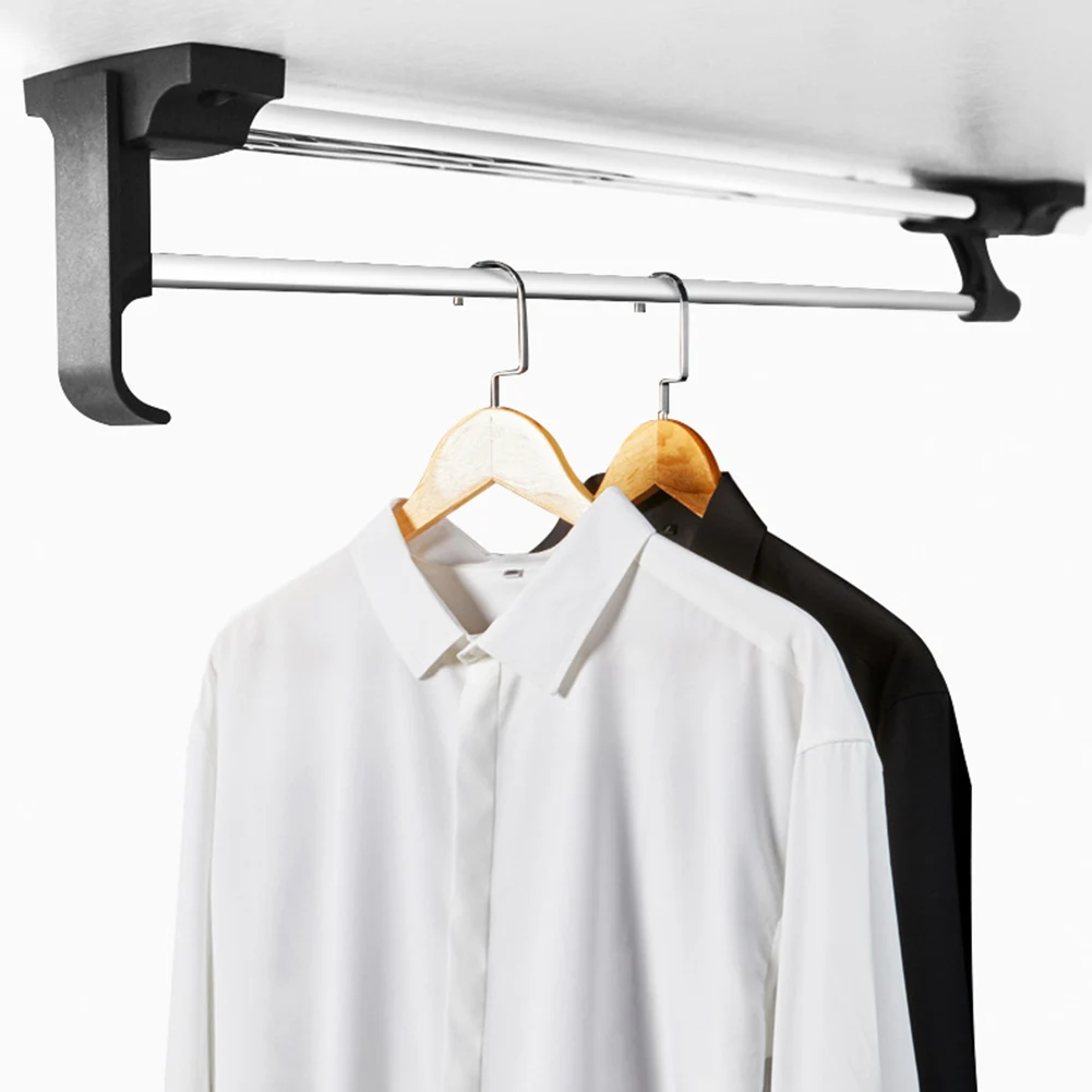 

Movable Crossbar Clothes Hanger Top Mount Wardrobe Rail Closets Rod Cold Rolled Steel Hanging Clothes Retractable