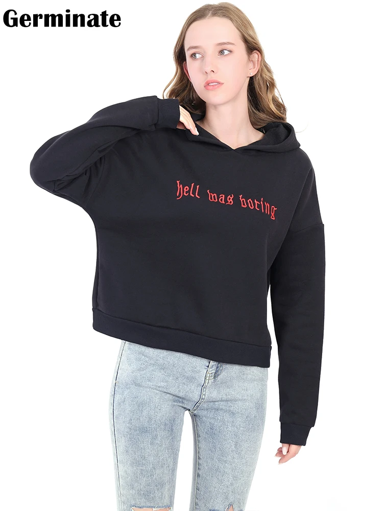 Укороченная толстовка с капюшоном Germinate, женская флисовая готическая вышивка, модные черные, белые хлопковые короткие пуловеры с капюшоном для девочек-подростков
Укороченная толстовка с капюшоном Germinate, женская флисовая готическая вышивка, модные черные, белые хлопковые короткие пуловеры с капюшоном для девочек-подростков