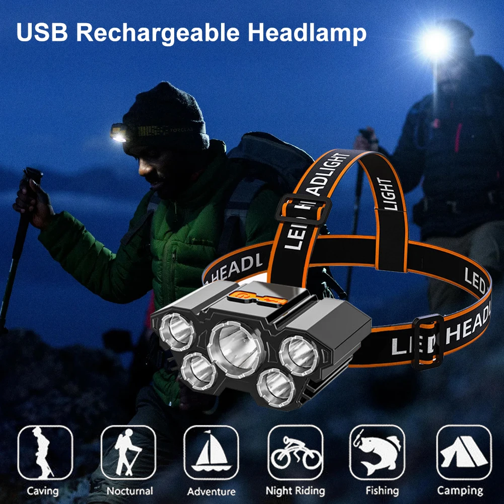 USB Rechargeable Headlamp Portable 5LED Headlight Torch Lamp 180 Degree Adjustable Working Light for Fishing Camping Cycling
USB Rechargeable Headlamp Portable 5LED Headlight Torch Lamp 180 Degree Adjustable Working Light for Fishing Camping Cycling