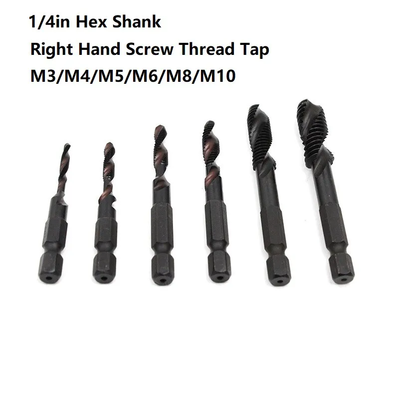 6pcs 1/4in Hex Shank HSS Nitriding Coated Metric Spiral Flute Screw Thread Tap M3/M4/M5/M6/M8/M10 For Metal Wood Plastic Tapping
6pcs 1/4in Hex Shank HSS Nitriding Coated Metric Spiral Flute Screw Thread Tap M3/M4/M5/M6/M8/M10 For Metal Wood Plastic Tapping