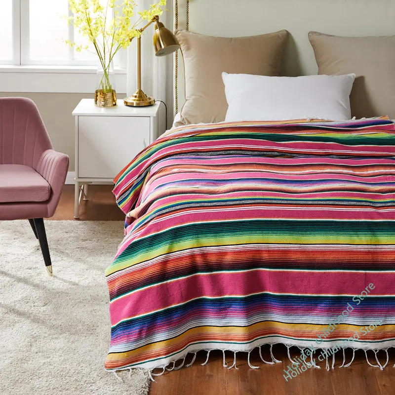 Bohemian style beach blanket, hand striped beach mat with tassels, Mexican style picnic blanket 
Bohemian style beach blanket, hand striped beach mat with tassels, Mexican style picnic blanket