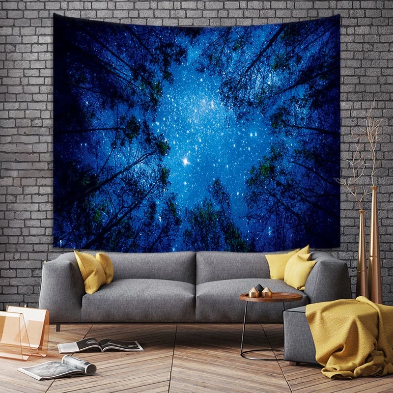 

Wall Hanging Mandala Tapestry Simple Starry Sky Forest Scenery Hanging Cloth Living Room Bedroom Night Sky Background Decoration