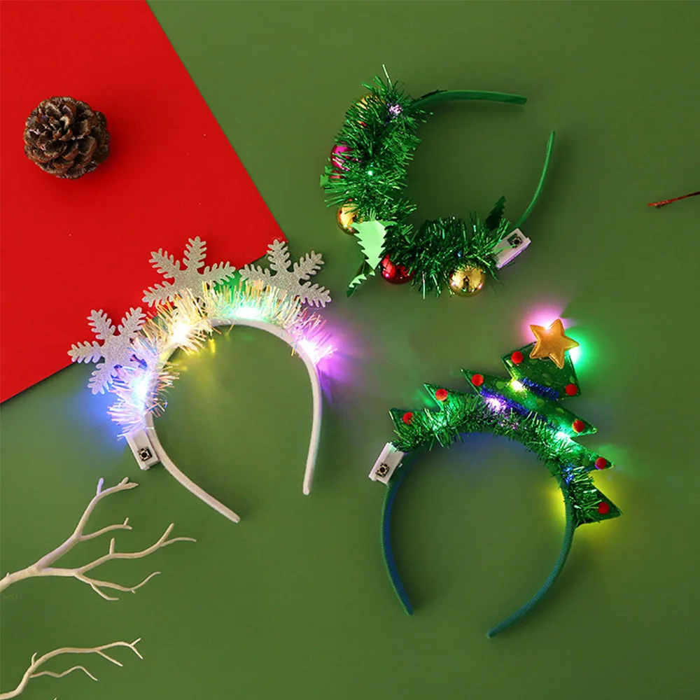 

1PC Christmas Hair Band Light Flashing Headband Xmas Tree Snowflake Hair Glowing Crutch Deer Horn Headwear Merry Christmas Gift