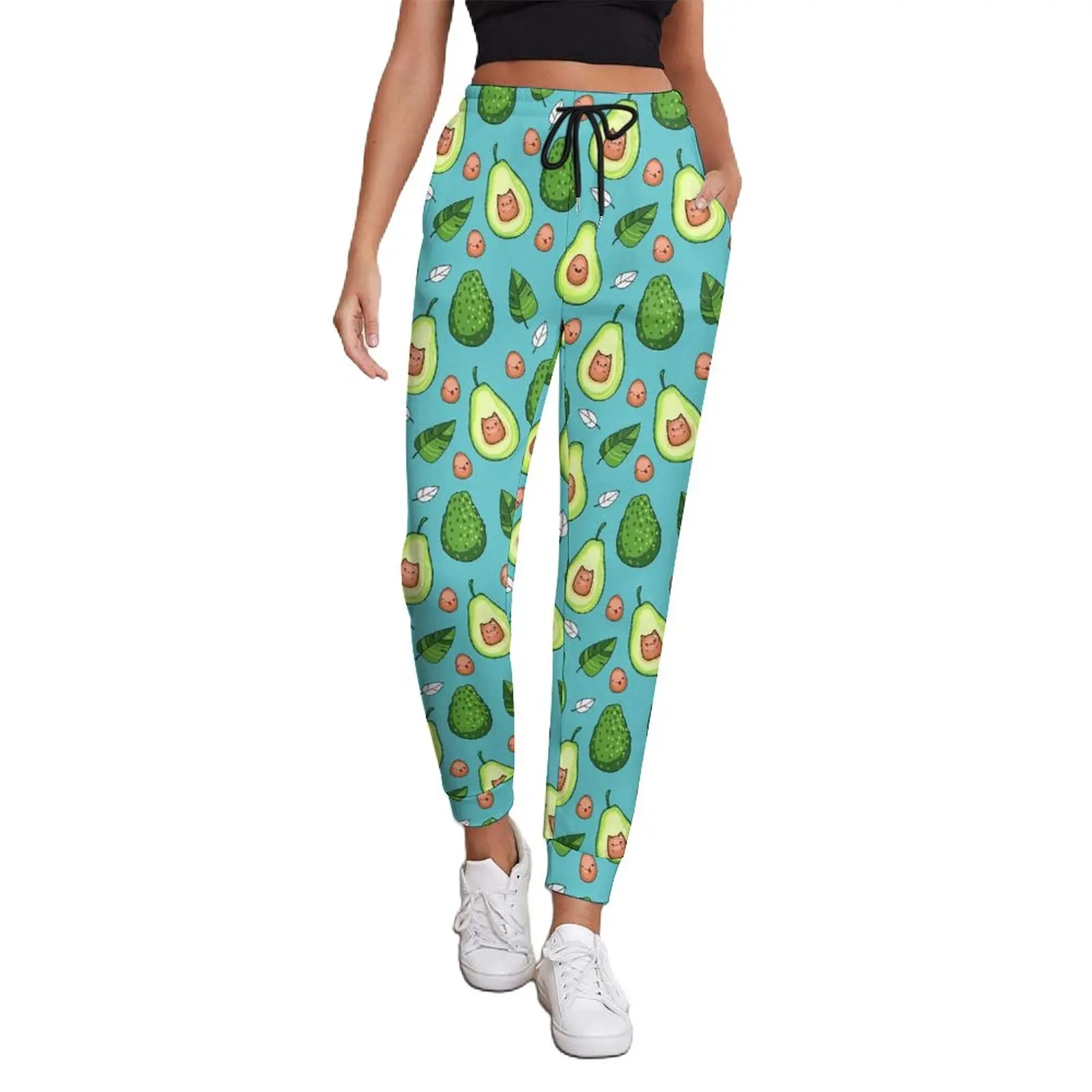 

Женские Мешковатые брюки авокадо, уличная одежда с принтом зеленых фруктов, джоггеры, весенние модные брюки с узором, большой размер 2XL