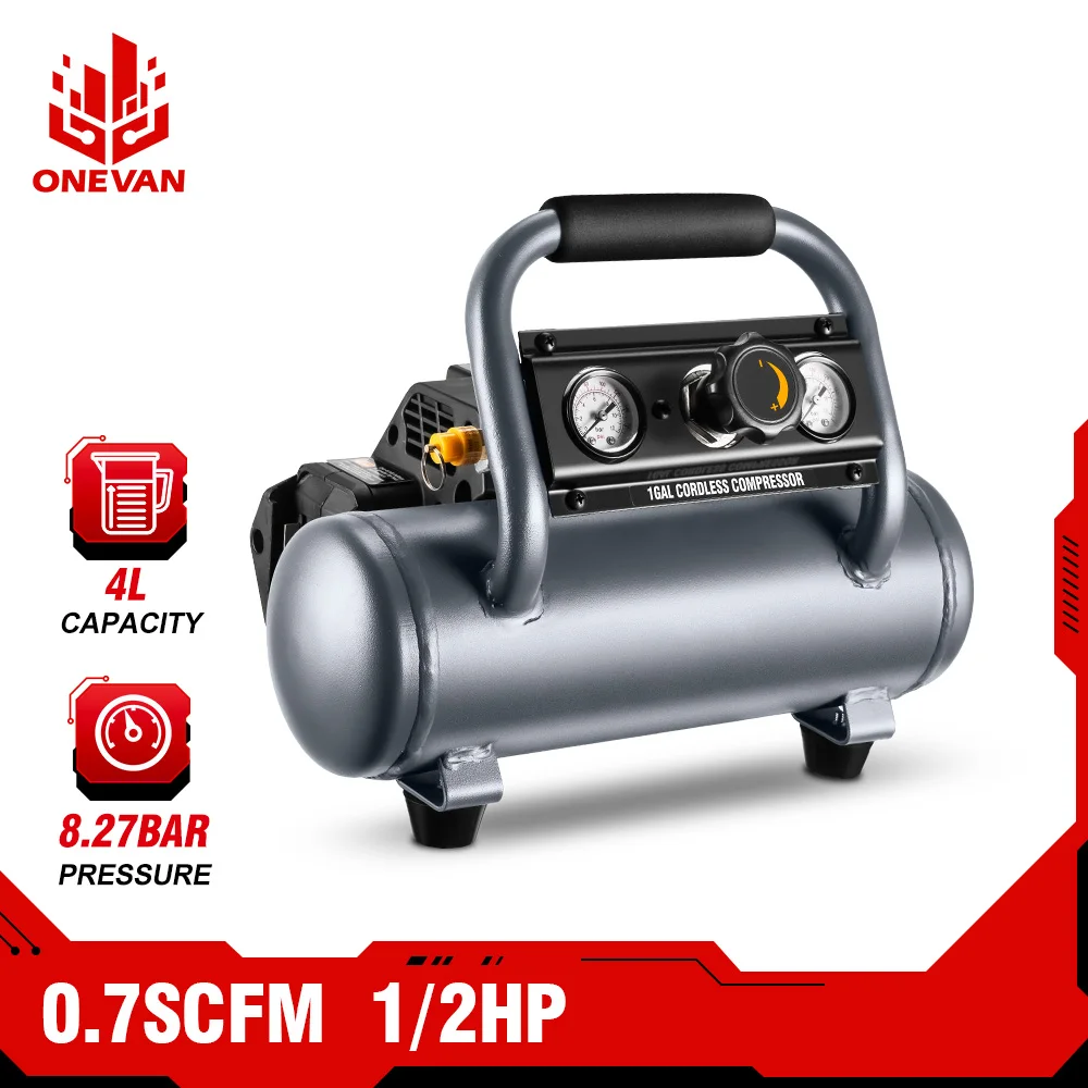 

ONEVAN 1/2HP 0.7SCFM Air Compressor Oil-free Portable Compact 1 Gallon High Capacity 68db Low noise For Makita 18v Battery