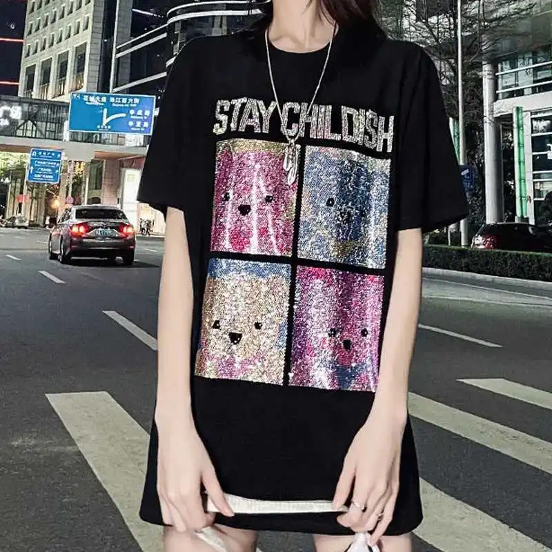 Large Size 6XL 150kg Summer Fashion short-sleeve T-shirts female personality Hot diamonds Loose High quality O neck women tops
Large Size 6XL 150kg Summer Fashion short-sleeve T-shirts female personality Hot diamonds Loose High quality O neck women tops