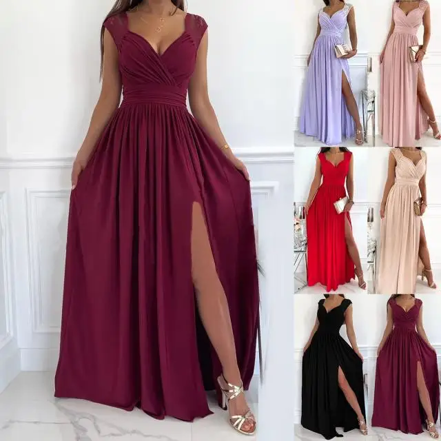 Sleeveless Lace Elegant Dress Fashion Sexy Deep V Neck Party Dress Casual Long Sleeves Solid Color Split Hem Long Dress 4A028
Sleeveless Lace Elegant Dress Fashion Sexy Deep V Neck Party Dress Casual Long Sleeves Solid Color Split Hem Long Dress 4A028