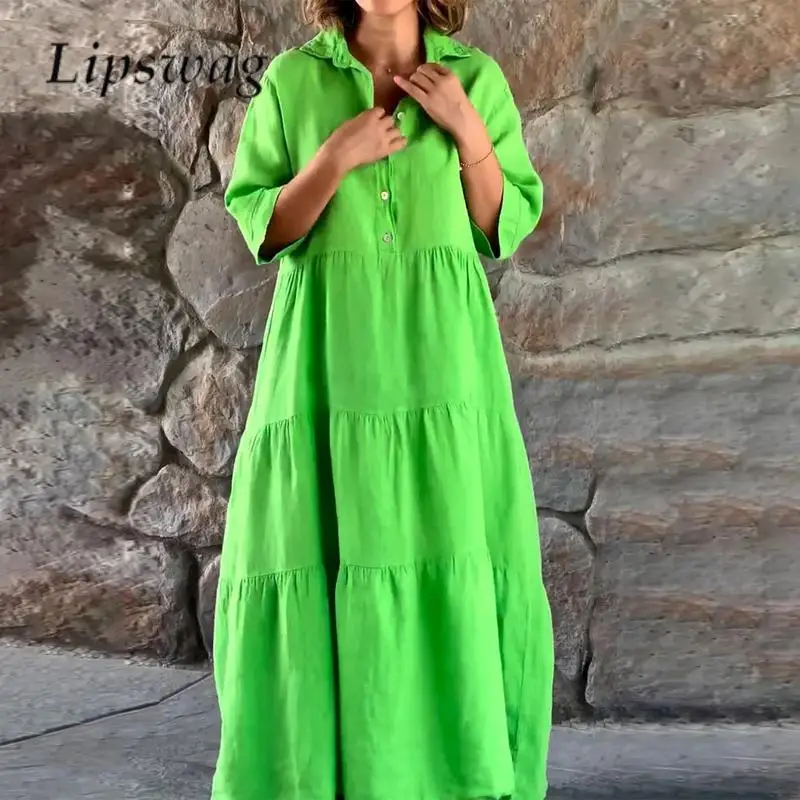 2023 Summer Solid Color Cotton Linen Dress Casual Ladies Half Sleeve Loose Long Dress Women Lapel Button A-line Shirt Dress Robe
2023 Summer Solid Color Cotton Linen Dress Casual Ladies Half Sleeve Loose Long Dress Women Lapel Button A-line Shirt Dress Robe