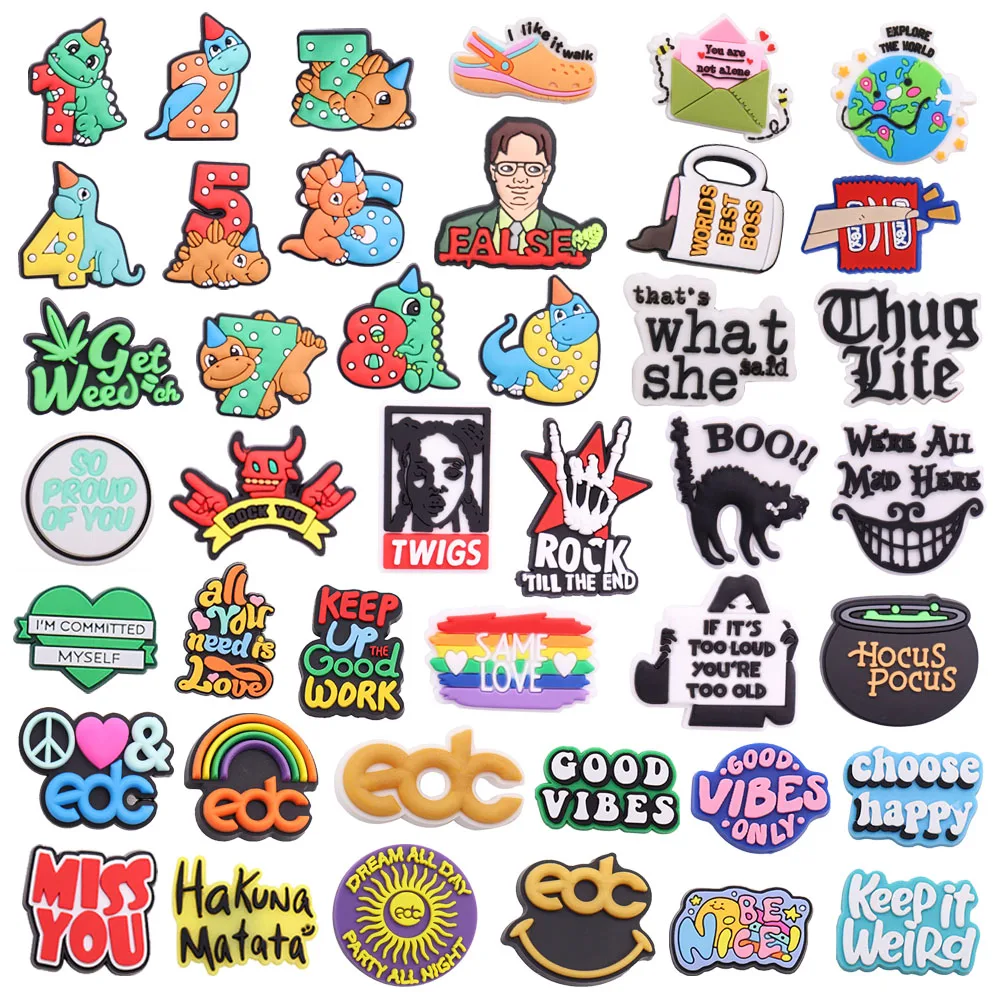 Mix 50PCS Cartoon Dinosaur Number Earth Man Miss You Good Vibes Same Love Croc Charms Sandals Shoes Decoration Slipper Accessory
Mix 50PCS Cartoon Dinosaur Number Earth Man Miss You Good Vibes Same Love Croc Charms Sandals Shoes Decoration Slipper Accessory