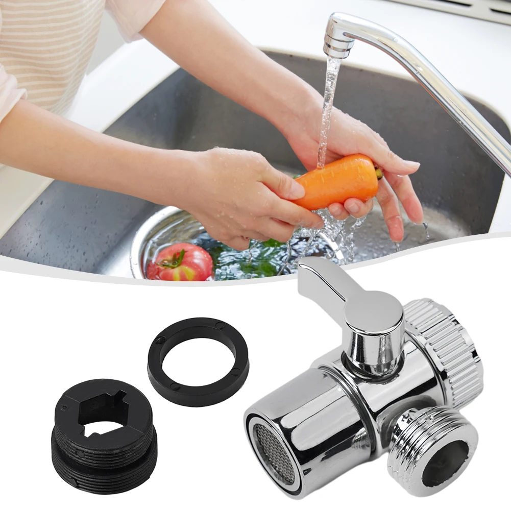 

3 Way Diverter Valve Water Tap Connector, Kitchen Faucet Adapter Sink Splitter, Chrome Finish, M22 X M24 Connection Sizes
