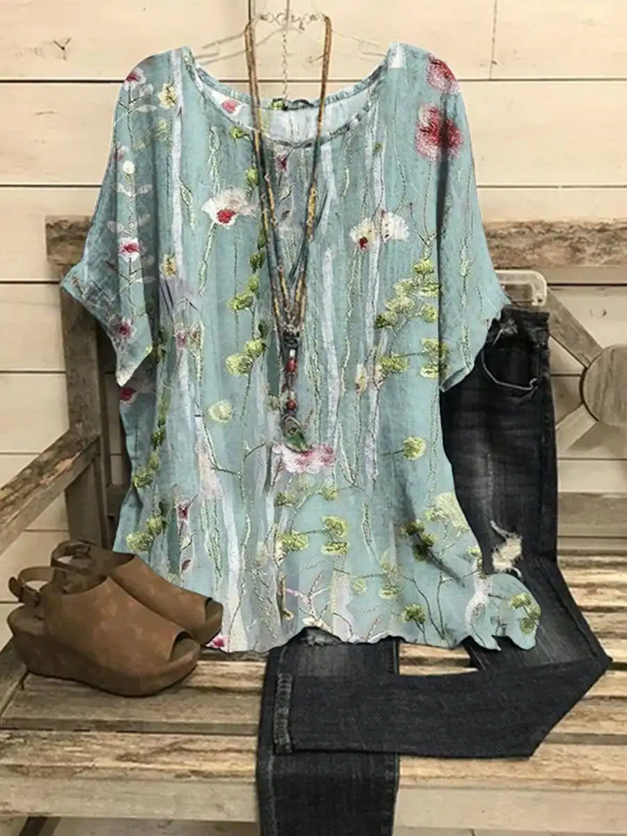 Женский Повседневный Топ с цветочным принтом и круглым вырезом
Женский Повседневный Топ с цветочным принтом и круглым вырезом