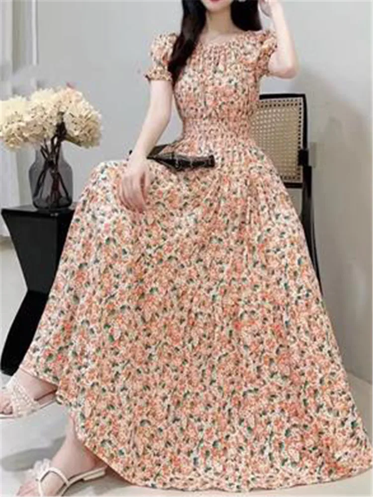 2023 Cotton Silk Fragmented Flower Dress Women's New Summer Tourism Style Beach Dress Printed Short Sleeve One Line Neck Dress 
2023 Cotton Silk Fragmented Flower Dress Women's New Summer Tourism Style Beach Dress Printed Short Sleeve One Line Neck Dress