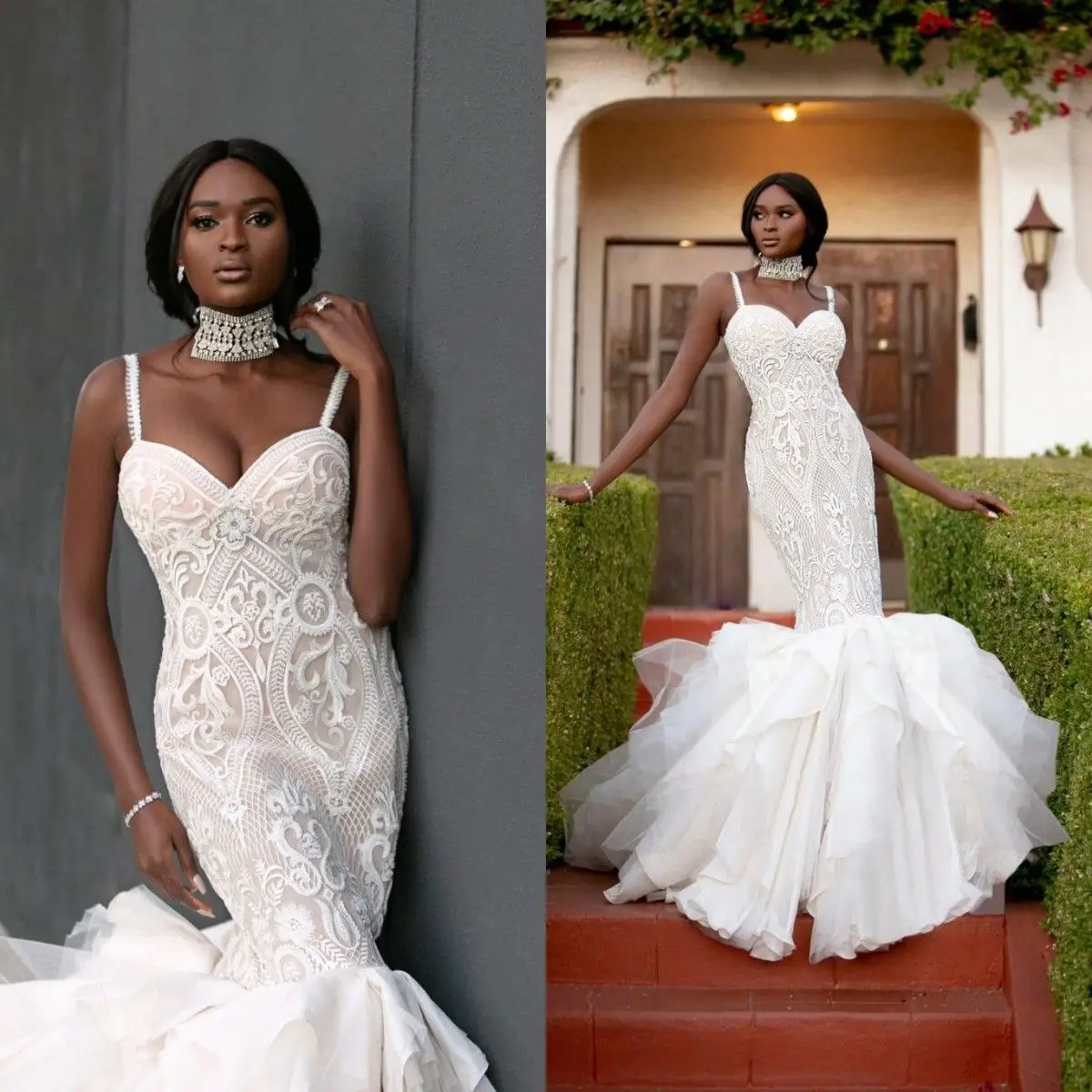 Gorgeous Lace Mermaid Wedding Dresses Spaghetti Neck Tiered Skirts Bridal Gowns Plus Size Appliqued vestido de novia
Gorgeous Lace Mermaid Wedding Dresses Spaghetti Neck Tiered Skirts Bridal Gowns Plus Size Appliqued vestido de novia