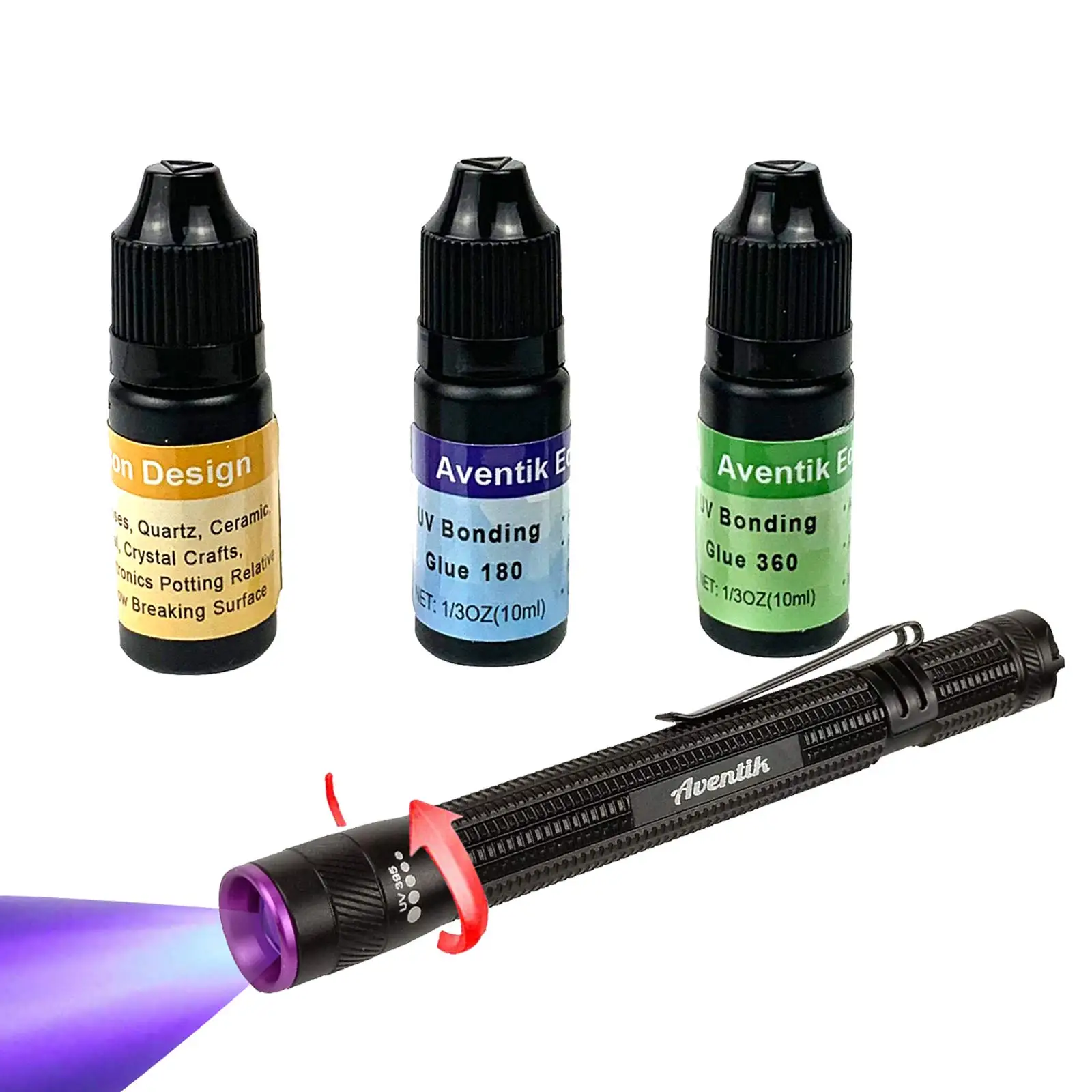 

Aventik Fly Fishing Fly Tying UV Glue Clear Combo Tool Kit with 395nm Zoom-able UV Pen for Building Flies Flies Heads Bodies Ect