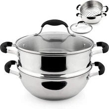 3 Piece Stainless Steel Steamer Cooking Pot Set, Steamer for Cooking, Steamer Pan Set with Glass Lid, Momo Maker, Induction Stea