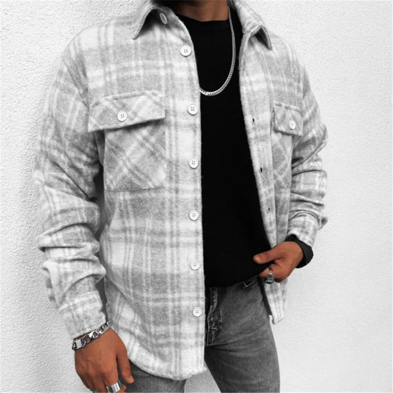 Europe America 2022 Spring Autumn New Men's Long-sleeved Shirt Lapel Double-pocket Cover Plaid Gray Shirt Top
Europe America 2022 Spring Autumn New Men's Long-sleeved Shirt Lapel Double-pocket Cover Plaid Gray Shirt Top