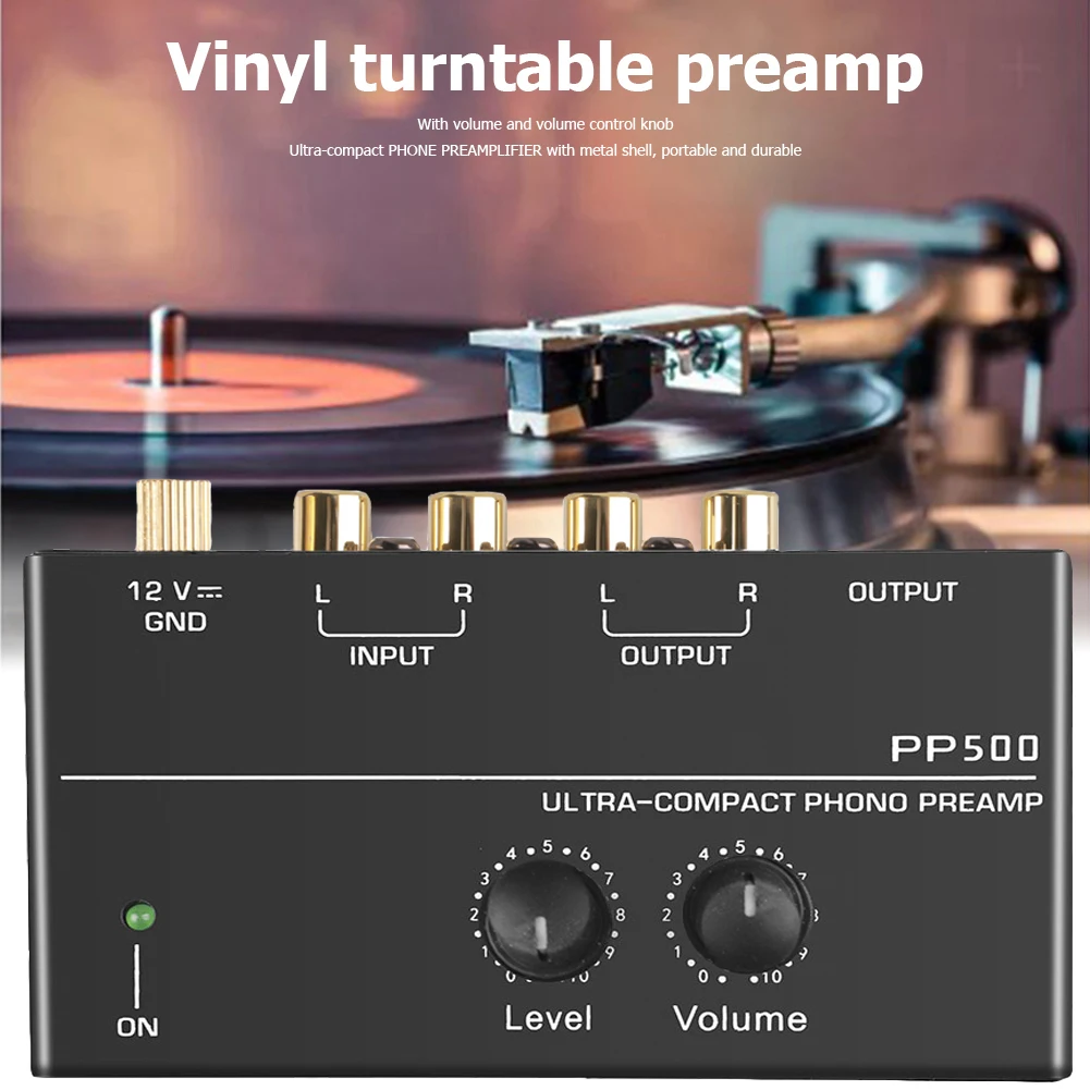 

Phono Preamp pre Amp Preamplifier with Level Volume Control RCA Input Output 1/4" TRS Output Interfaces for LP Vinyl Turntable