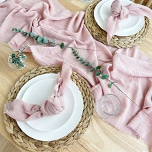 Cotton Gauze Pink Table Runner Wedding Decoration Burr Texture Rustic Cloth Dining napkins for Kitchen Dinning Table