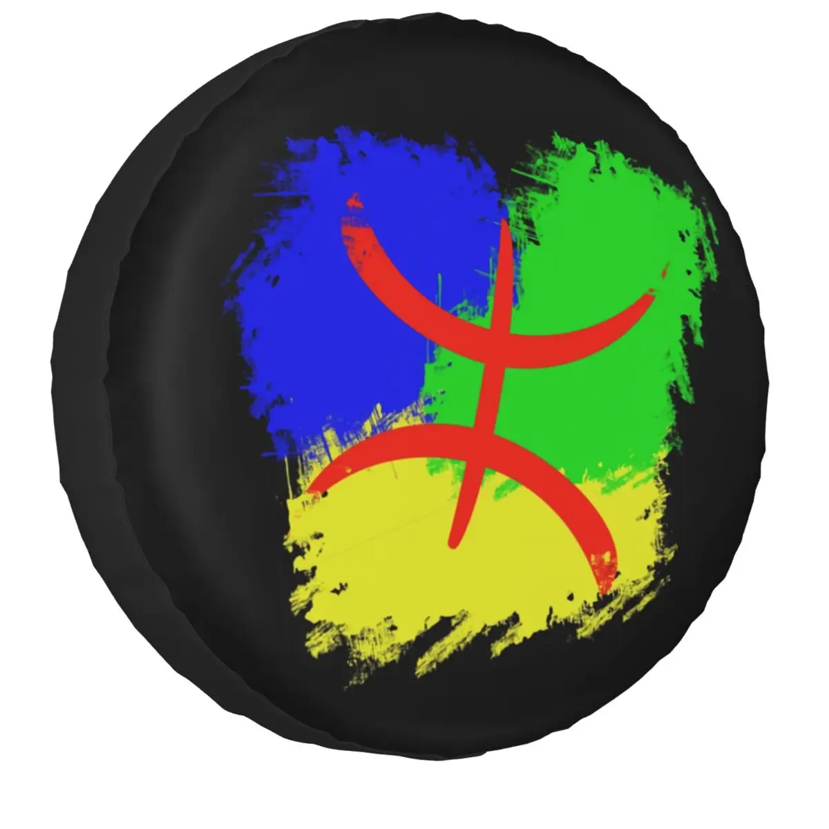 

Berber Amazigh Flag Spare Tire Cover Case Bag Pouch Waterproof Dust-Proof Wheel Covers for Jeep Honda 14" 15" 16" 17" Inch